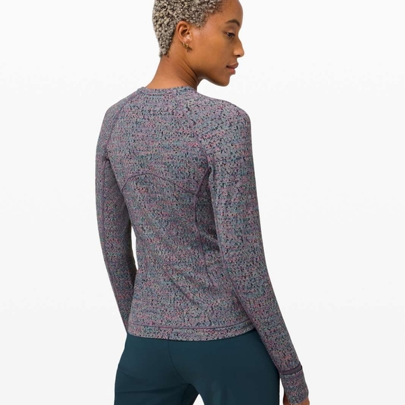 Lululemon Runderful Long Sleeve‎ Neon Tweed Jacquard HTR Size 12 EUC Warm Active - Picture 2 of 13